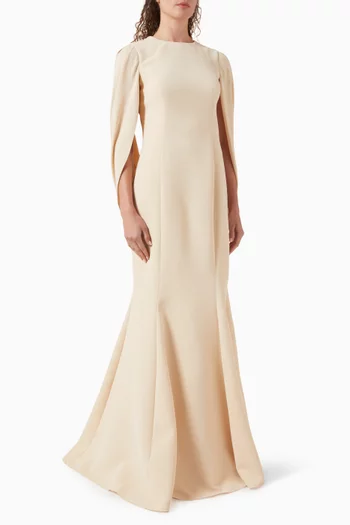 فستان سهرة بأكمام درابيه