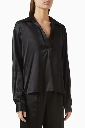 تي شيرت بولو مطرز بشعار الماركة حرير مطاطي