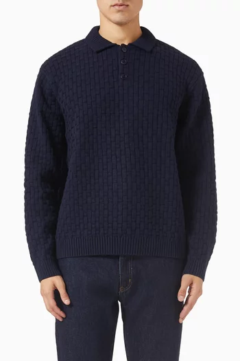 Basketweave Knit Polo Shirt  in Cotton