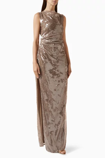 Sequin-embellished Ruched Maxi Dress