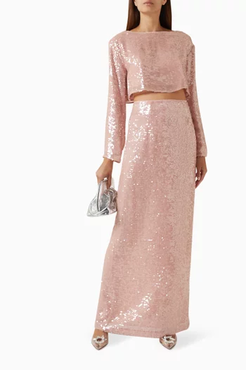 High-waist Sequin-embellished Maxi Skirt