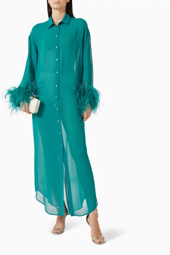 فستان بحافة مزينة بالريش جورجيت