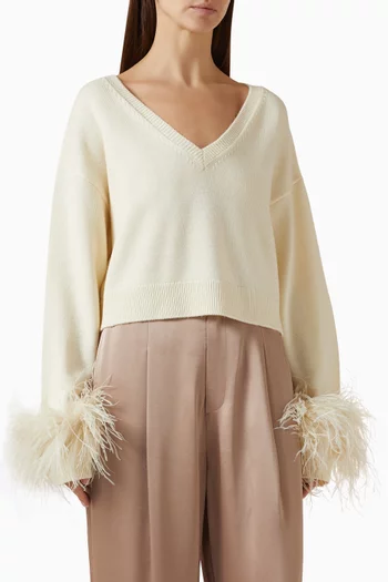 V-neck Feather Cropped Sweater in Merino-wool
