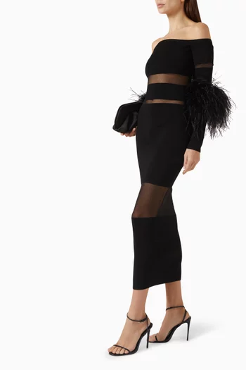 Feather-trim Dress in Rayon Viscose Blend