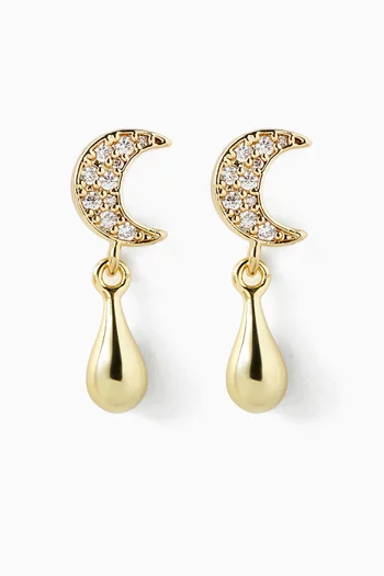 Moon Mini Crystal Earrings in 18kt Gold-plated Metal
