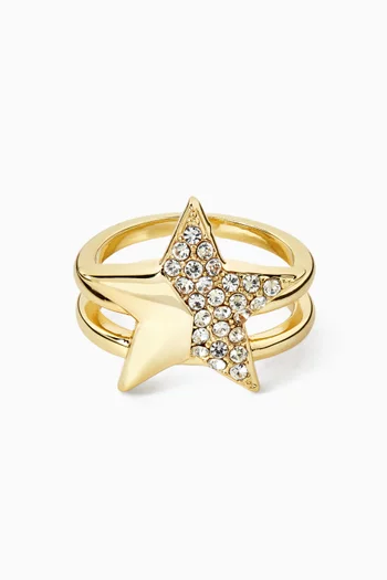 Star Pavé Crystal Ring in 18kt Gold-plated Metal