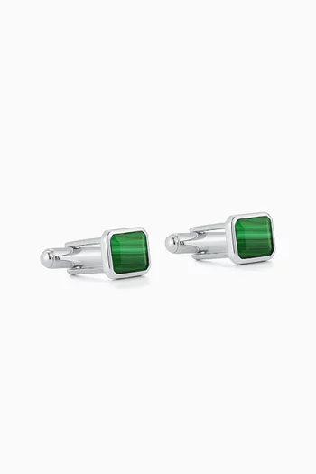 Emerald-cut Malachite Cufflinks in Sterling Silver