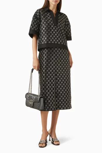 بلوزة بشعار حرفي GG مطرز بالكريستال نسيج صوف تويد لامع