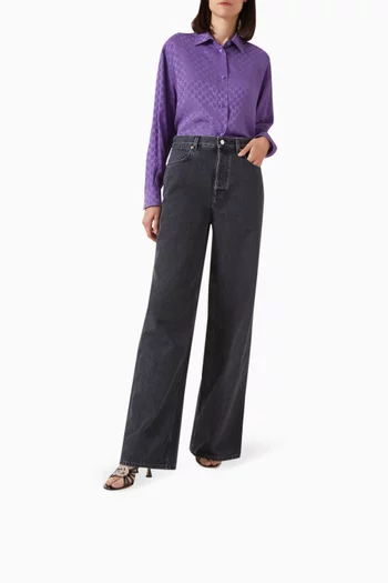 حذاء مفتوح بشعار حرفي GG متداخلين مرصع بالكريستال بكعب 85 مم جلد لامع