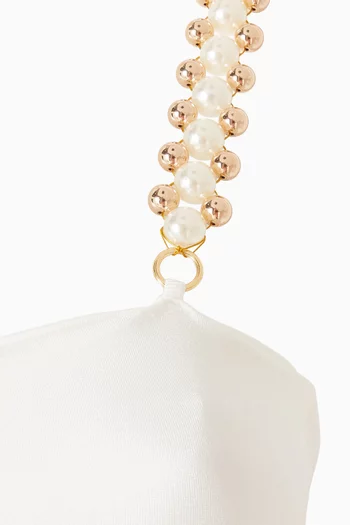 Faux Pearl-embellished One-piece Swimsuit