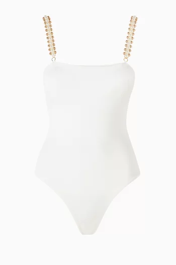 Faux Pearl-embellished One-piece Swimsuit