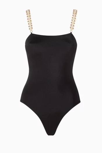 Faux Pearl-embellished One-piece Swimsuit