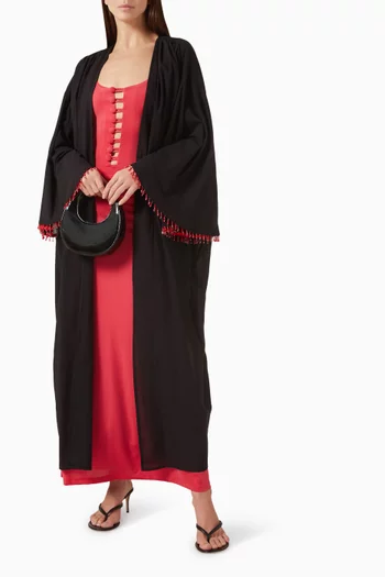 قفطان طويل بتطريزات يدوية بالخرز قطن