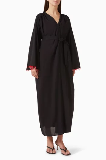 قفطان طويل بتطريزات يدوية بالخرز قطن