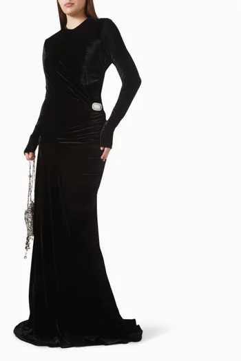 Draped Cut-out Gown in Velvet
