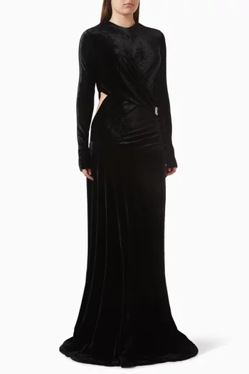 Draped Cut-out Gown in Velvet