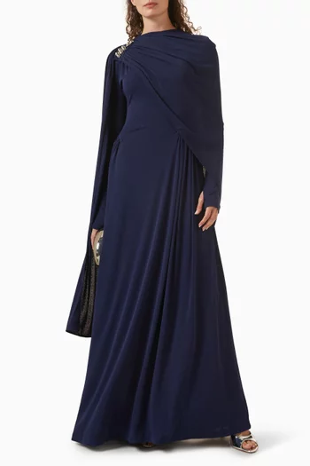 Embellished Cape Maxi Dress