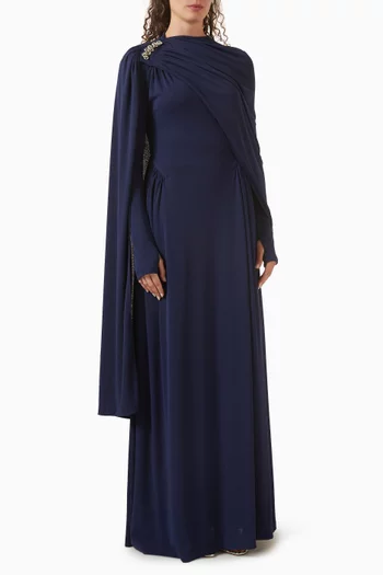 Embellished Cape Maxi Dress