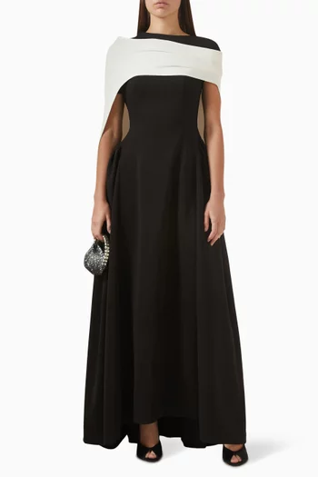 Detachable Cape Maxi Dress