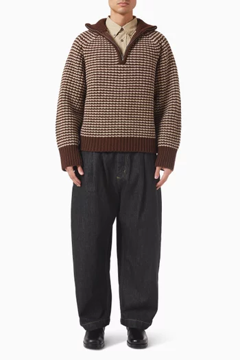 سترة بريستول مضلعة بسحّاب قصير صوف