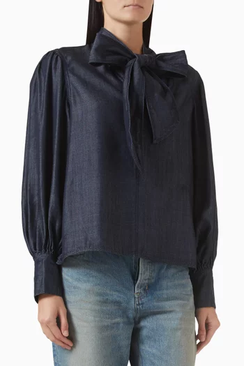 Fluid Tie-neck Blouse in Denim