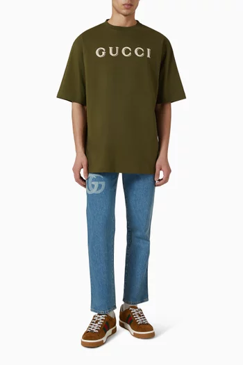 تي شيرت فضفاض بشعار الماركة قطن جيرسيه