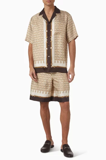 قميص بولينغ بنقشة حرير تويل