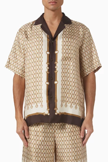 قميص بولينغ بنقشة حرير تويل