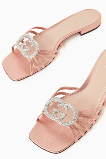 GG Crystal Slide Sandals in Leather