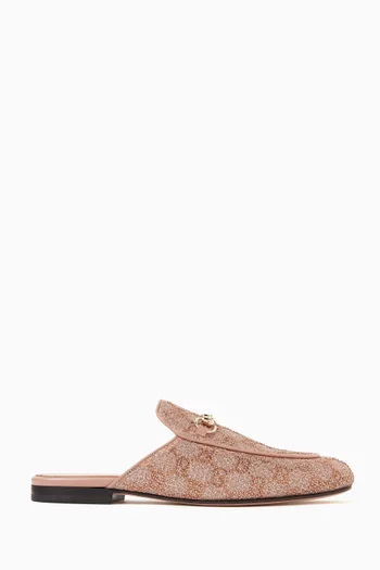 حذاء مفتوح من الخلف مرصع بالكريستال بحلية لجام الحصان جلد