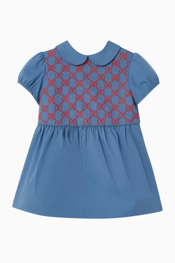 فستان قطن بوبلين مطرز بشعار GG