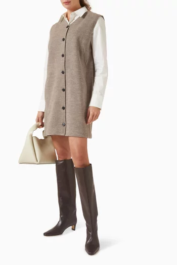 فستان شيفت قصير مزيج صوف بأزرار