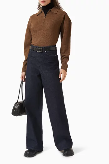 تي شيرت بولو مزيج صوف الثور بسحّاب