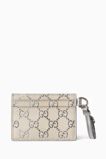 حافظة بطاقات بشعار الماركة قماش مغلف بنقشة حرفي GG