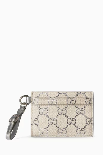 حافظة بطاقات بشعار الماركة قماش مغلف بنقشة حرفي GG