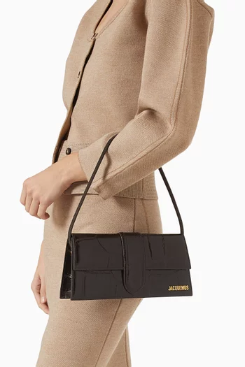 حقيبة كتف لو بامبينو متوسطة طويلة جلد بنقشة جلد التمساح