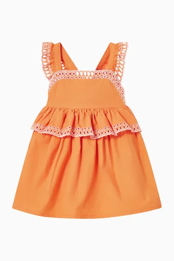 فستان بحواف مطرزة قطن بوبلين