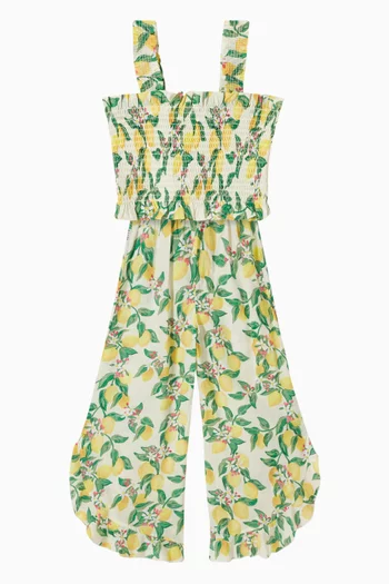 بلوزة رولفيا بكشكش وطبعة حمضيات قطن