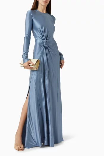 فستان سهرة بعقدة ملفوفة في الأمام مزيج فيسكوز