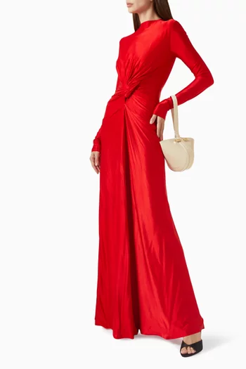 فستان سهرة بعقدة ملفوفة في الأمام مزيج فيسكوز