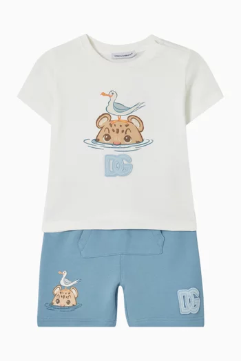 Logo & Leopard-print Shorts in Cotton-fleece