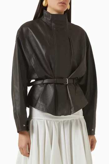 جاكيت سيرو بحزام جلد ماعز