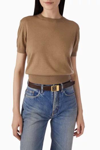 حزام لا 66 بإبزيم جلد عجل ناعم