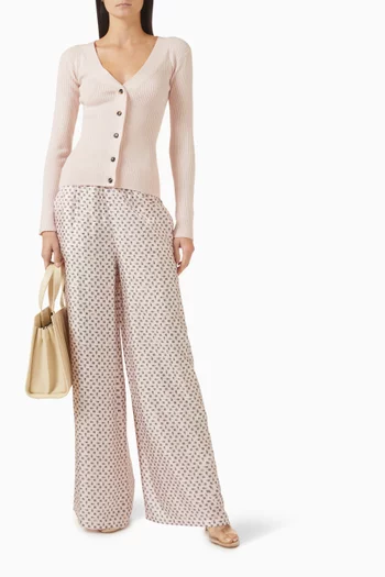 Printed Wide-leg Pants in Silk Twill