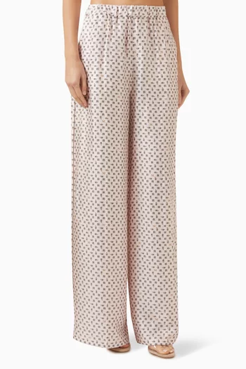 Printed Wide-leg Pants in Silk Twill