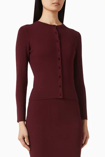 كارديغان بفتحة رقبة مستديرة من نسيج مضلع