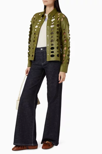 قميص بفتحات دائرية جلد نابا