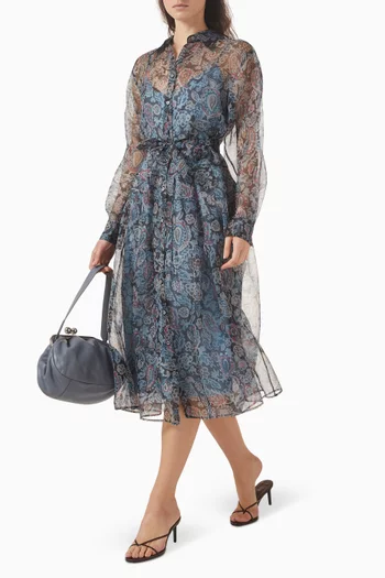 فستان متوسط الطول بنمط قميص حرير أورجانزا