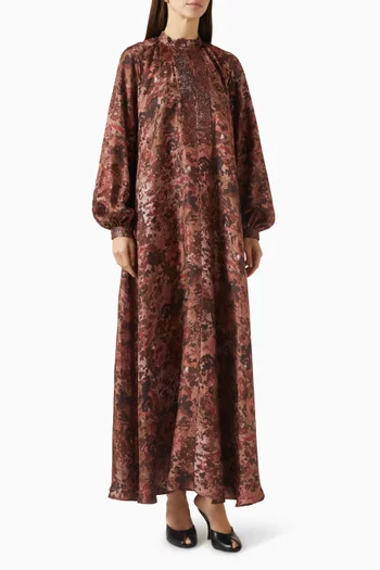 Flared Printed Dress in Silk