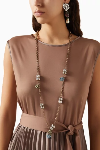 Flower Pendant Necklace & Drop Earrings Set in Gold-plated Metal